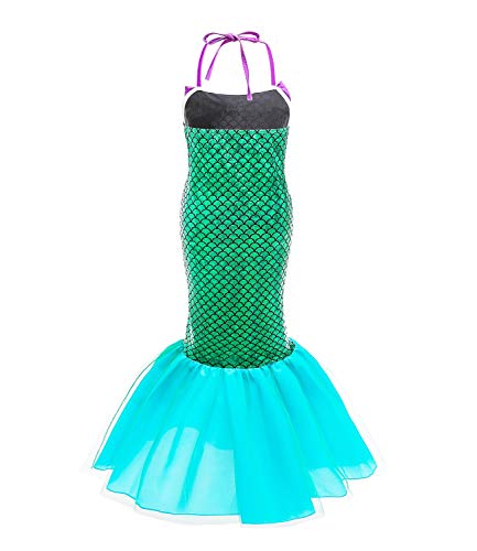 Le SSara Vestido de Fiesta de Lentejuelas de Disfraces de Princesa Ariel para Niñas con Accesorios para Niños (90（2-3 años）, D75+Pur1)