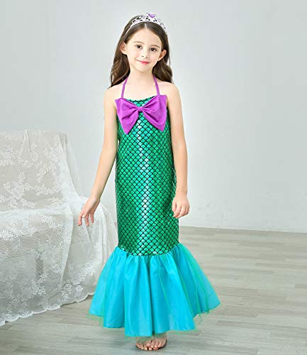 Le SSara Vestido de Fiesta de Lentejuelas de Disfraces de Princesa Ariel para Niñas con Accesorios para Niños (90（2-3 años）, D75+Pur1)