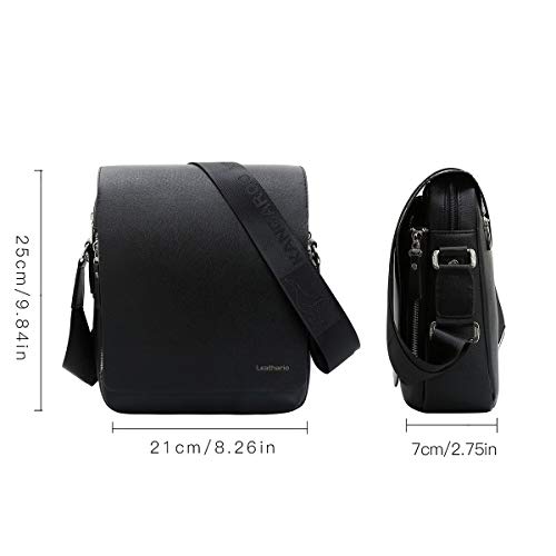 Leathario Bandoleras Hombre Piel Sintética Vintage Bolso Hombre Cuero PU Bolsa Mensajero Grande de Negocio Crossbody Bolso Cruzado de Hombro Casual Negro