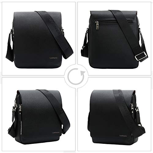 Leathario Bandoleras Hombre Piel Sintética Vintage Bolso Hombre Cuero PU Bolsa Mensajero Grande de Negocio Crossbody Bolso Cruzado de Hombro Casual Negro