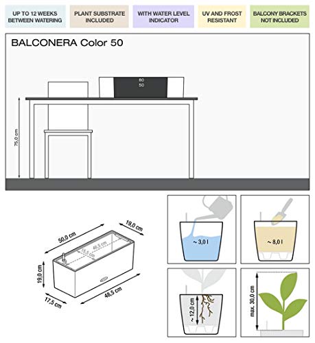 Lechuza 15670 - Maceta balconera color 50, kit completo, color blanco (50 x 19 x 19 cm)