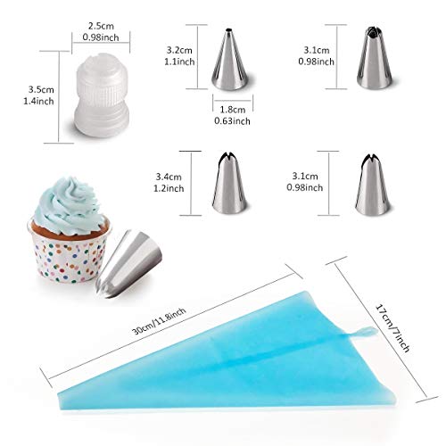 Ledeak Set Decoración de Pasteles, 8 Piezas Boquillas de Acero Inoxidable con Bolsas de Pastelería Reutilizable e Acopladores Práctico, Juego de Decoración para Cupcakes, Ideal para Hacer Bricolaje