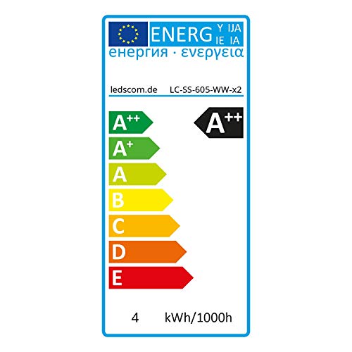 ledscom.de E27 de cabeza del espejo LED bombilla filamento A60 4W =29W blanca cálida 300lm A+ para interior y exterior, 2 UDS