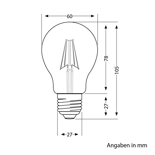 ledscom.de E27 de cabeza del espejo LED bombilla filamento A60 4W =29W blanca cálida 300lm A+ para interior y exterior, 2 UDS