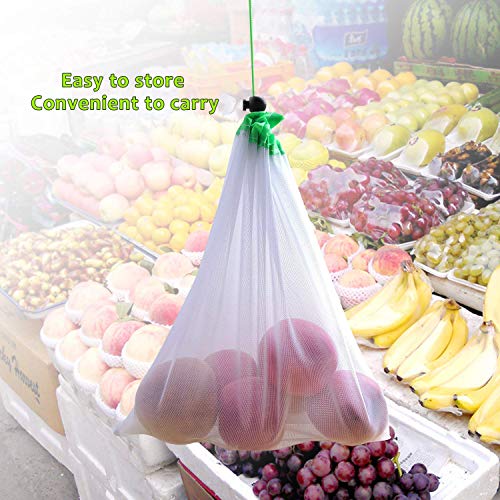 Leenou Bolsas Compra Reutilizables Ecológicas, 12 Piezas Bolsa de Malla para Almacenamiento Fruta Verduras Juguetes Tiendas de Comestibles Lavable y Transpirable - 3 Diversos Tamaños 12 Unidades