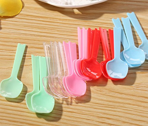 leisial 100 unidades multicolor desechables Cuchara de plástico cuchara de plástico desechables Cucharillas de helado cuchara Pudding, 8 cm