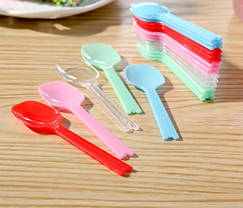 leisial 100 unidades multicolor desechables Cuchara de plástico cuchara de plástico desechables Cucharillas de helado cuchara Pudding, 8 cm