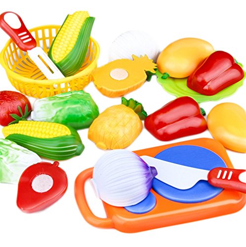 Leisial™ 12pcs Juguetes de Cocina Cortar Frutas Verduras Juego de Plástico Juguetes Eeducativos Alimentos de Corte Juguete del para Niños Bebé