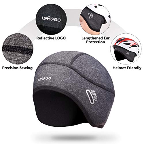 LEMEGO Gorro Ciclismo, Forro Polar de Invierno Gorro Bajo Casco con Tapas de Orejas y Agujero de Gafas, Térmico, A Prueba de Viento Gorro Invierno, Apto para Moto, Esquí, Correr, Deporte al Aire Libre