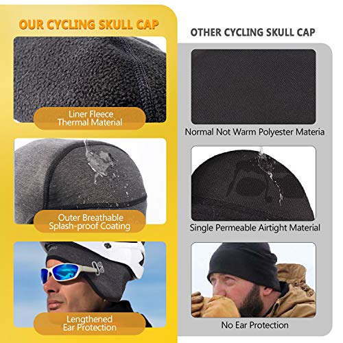 LEMEGO Gorro Ciclismo, Forro Polar de Invierno Gorro Bajo Casco con Tapas de Orejas y Agujero de Gafas, Térmico, A Prueba de Viento Gorro Invierno, Apto para Moto, Esquí, Correr, Deporte al Aire Libre