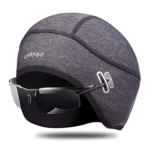 LEMEGO Gorro Ciclismo, Forro Polar de Invierno Gorro Bajo Casco con Tapas de Orejas y Agujero de Gafas, Térmico, A Prueba de Viento Gorro Invierno, Apto para Moto, Esquí, Correr, Deporte al Aire Libre