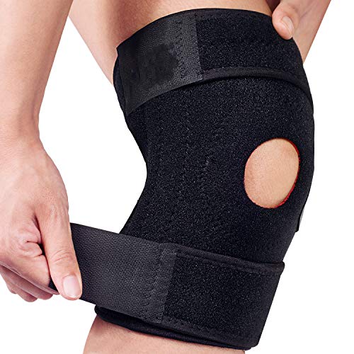 Lepfun S5200 Profesionales Rodillera de Neopreno Apoyo de la Rodilla Totalmente Ajustable Alivio Seco Transpirable Abierto Rótula Dolor en la Rodilla del Menisco, la Artritis y la ACL, Fútbol, Negro