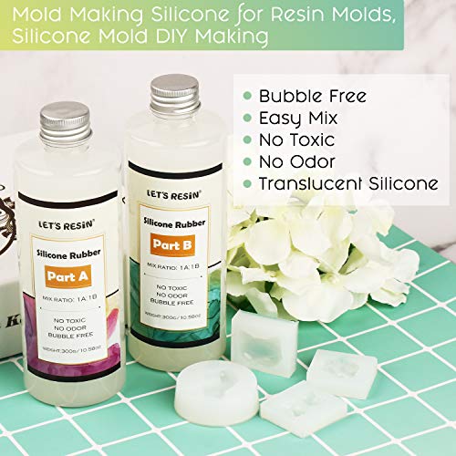 LET'S RESIN - Kit de silicona para hacer moldes de silicona, no tóxico, con relación de mezcla 1:1, ideal para moldes de resina, moldes de silicona para hacer manualmente (N.W 21.16 oz)