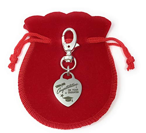 Libby's Market Place Felicidades por tu graduación Charm Llavero con Bolsa de Regalo de Terciopelo Rojo y Tarjeta de Regalo de graduación de Vendedor del Reino Unido