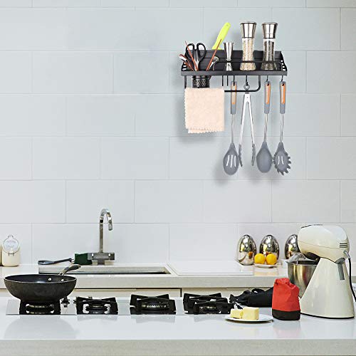 Liesun Estante de Cocina, Soporte para sartenes Organizador de Pared de Utensilios con 8 Ganchos, Organizadores para Utensilios de Cocina, Organizador para Especias, Estante de Toallas, 40CM