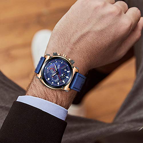 LIGE Hombre Relojes Moda Impermeable Relojes Clásico Negocios Analogicos Cuarzo Relojes con Ocio Azul Correa de Cuero Relojes