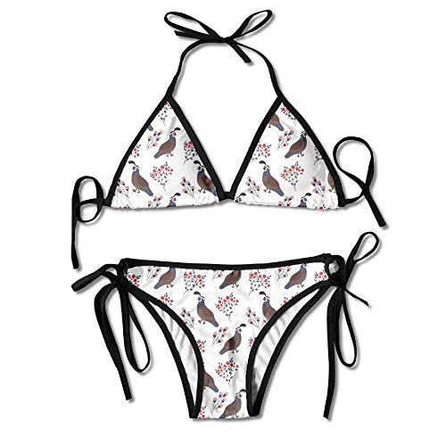 Lindo Sonriente codornices Floral para Mujer triángulo Superior Bikini Traje de baño Deslizante Traje de baño