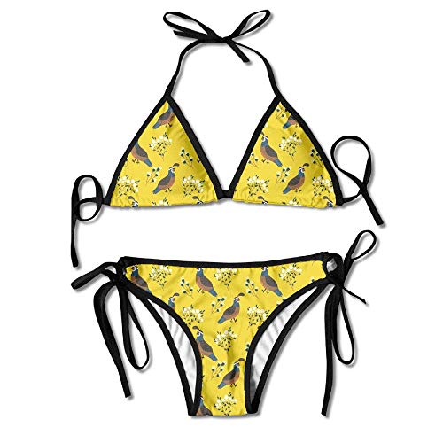 Lindo Sonriente codornices Florales pájaros para Mujer triángulo Superior Bikini Traje de baño Deslizante Traje de baño