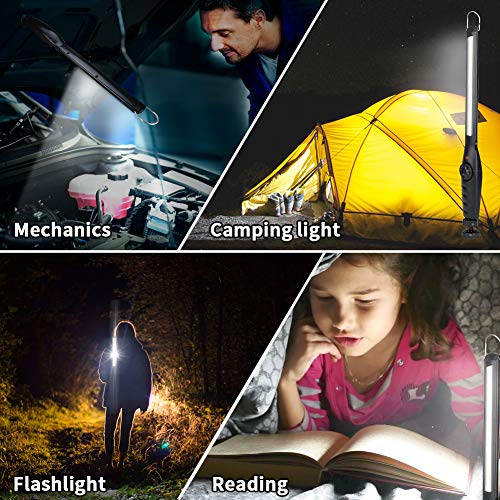 Linterna de Trabajo COB LED Recargable Iman Profesional, Linterna Trabajo LED Recargable USB, Luz de Trabajo Portatil, con Gancho, Base Imán, Cable USB para Casa Auto Camping Emergencia Reparacion