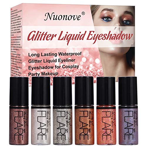 Liquid Glitter Eyeliner, Sombras de ojos brillantes, Sombras de ojos, Glitter Liquid Sombra, Impermeable Eyeliner Shimmer Pigmento Lápiz de Color Metalizado Líquido Glitter Eyeliner 6 colores