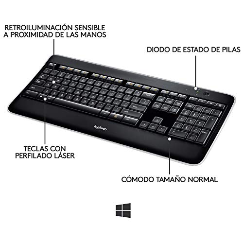 Logitech K800 Teclado Inalámbrico Retroiluminado para Windows, Tecnología Inlámbrica 2,4 GHz con Receptor USB Unifying, Teclas con Perfilado Laser, Recargable, PC/Portátil, Disposición QWERTY Español