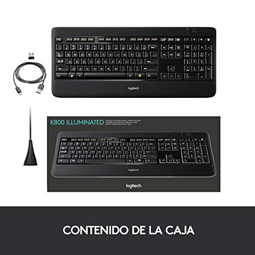 Logitech K800 Teclado Inalámbrico Retroiluminado para Windows, Tecnología Inlámbrica 2,4 GHz con Receptor USB Unifying, Teclas con Perfilado Laser, Recargable, PC/Portátil, Disposición QWERTY Español