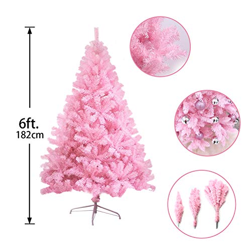 LOKIPA - Árbol de Navidad artificial con soporte de metal para decoración, 1,8 m, color rosa