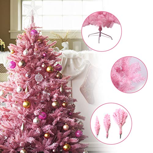 LOKIPA - Árbol de Navidad artificial con soporte de metal para decoración, 1,8 m, color rosa