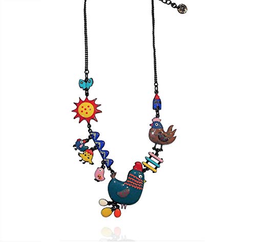 LOL BIJOUX – Collar de Gallo y gallina – Azul Pato – POpup-Bijoux