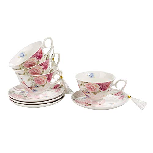 London Boutique Juego de 4 Tazas de té y platillo de Porcelana Estilo Shabby Chic, Vintage, Caja de Regalo