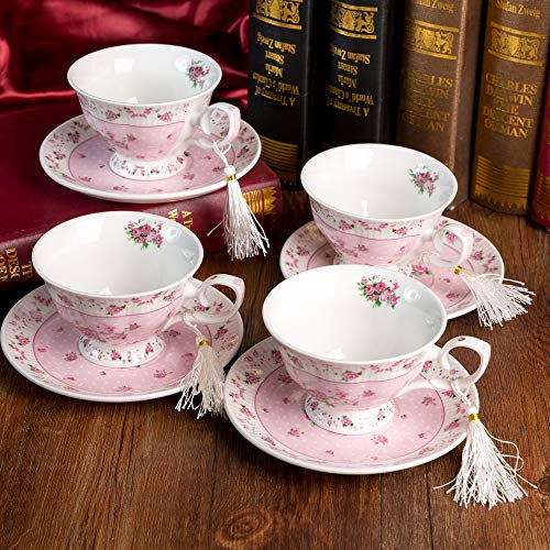 London Boutique Juego de 4 Tazas de té y platillo de Porcelana Estilo Shabby Chic, Vintage, Caja de Regalo