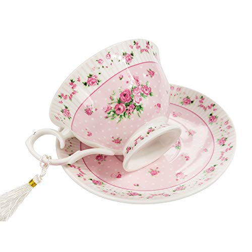 London Boutique Juego de 4 Tazas de té y platillo de Porcelana Estilo Shabby Chic, Vintage, Caja de Regalo