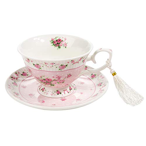 London Boutique Juego de 4 Tazas de té y platillo de Porcelana Estilo Shabby Chic, Vintage, Caja de Regalo