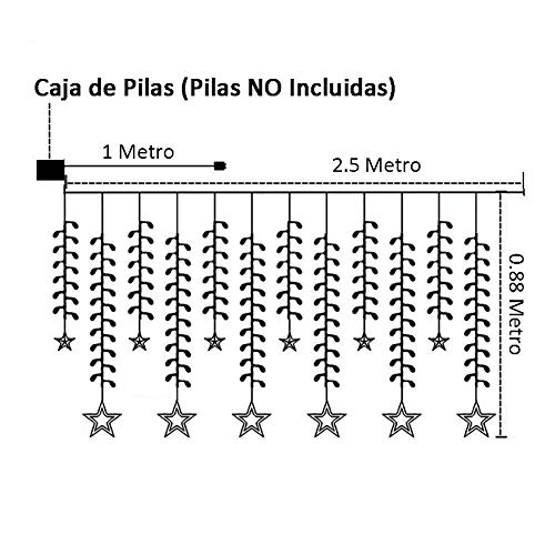 Luces Cuerda de Hadas funciona con Pilas, LED Luz Decorativa con Bombillas Iluminacion para Uso Interiores Exteriores en Casa Jardín Patio Cálida Blanca (Estrella)