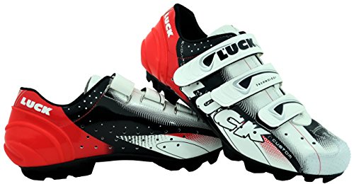 LUCK Zapatillas de Ciclismo Extreme 3.0 MTB,con Suela de Carbono y Triple Tira de Velcro de sujeción ademas de Puntera de Refuerzo. (43 EU, Rojo)