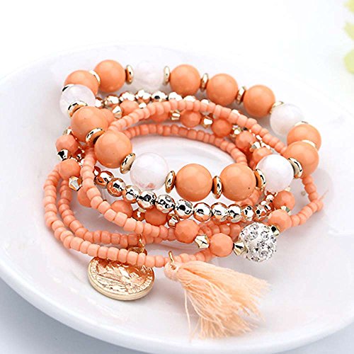 LUCOG - Pulsera para mujer, multicolor con perlas y borlas naranja naranja