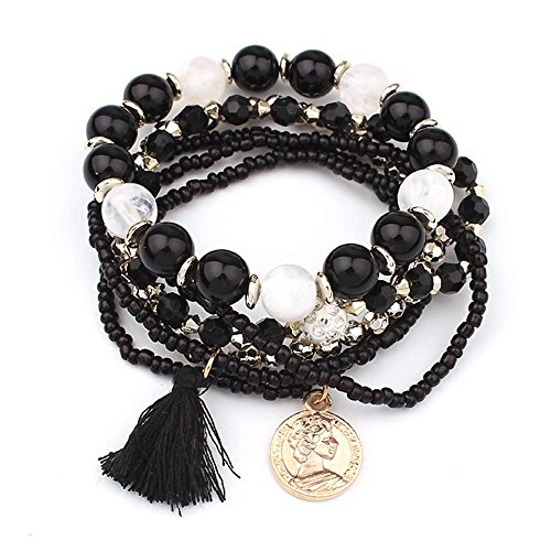 LUCOG - Pulsera para mujer, multicolor con perlas y borlas naranja naranja