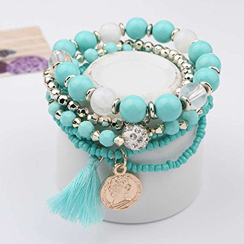 LUCOG - Pulsera para mujer, multicolor con perlas y borlas naranja naranja