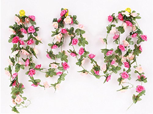 LumenTY 2 paquetes de flores artificiales de 2.5 m Vine Rose Garland Seda Flores falsas Decoración colgante para Oficina del hotel Jardín Fiesta casera Boda Festival Decoración - Rosa y rosa Claro