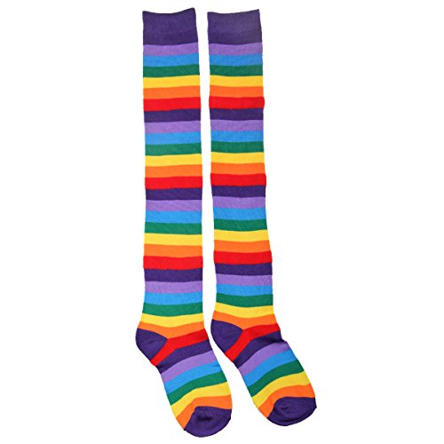 LUOEM Mujeres Rainbow Knee High Socks Colorful Muslo Calcetines Partido Cosplay Costom para Mujeres niñas