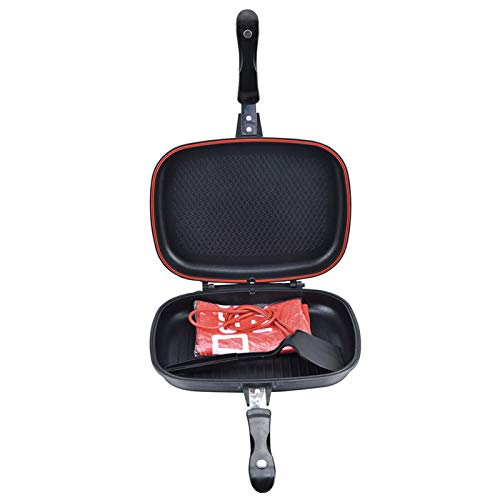 LYDQ - Sartén parrilla de doble cara, portátil duradero para freír a la parrilla, hogar, cocina, camping, aluminio fundido, 36 cm