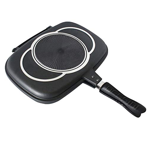 LYDQ - Sartén parrilla de doble cara, portátil duradero para freír a la parrilla, hogar, cocina, camping, aluminio fundido, 36 cm