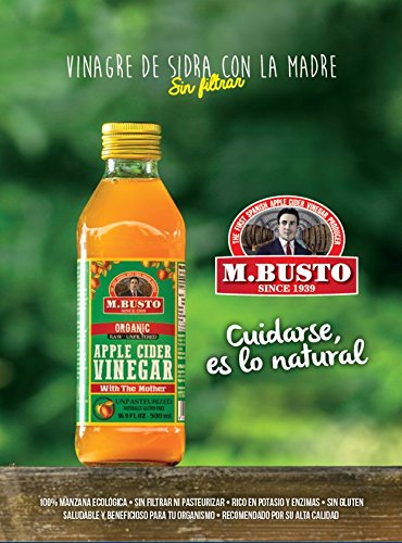 M Busto Vinagre de Sidra Ecológico Con la Madre Sin Pasteurizar Sin Filtrar Sin Gluten (6 x 500 ml)