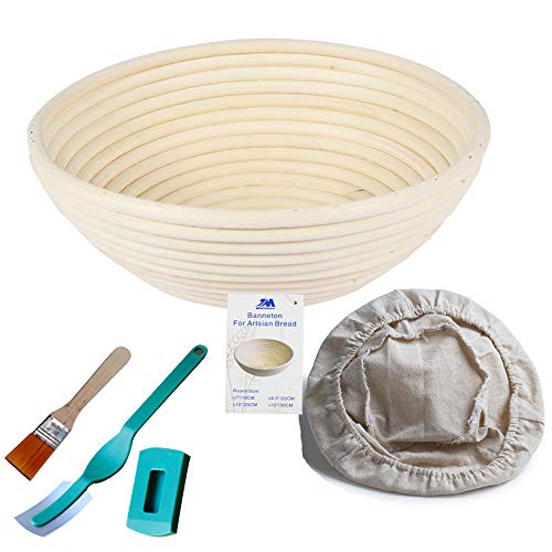 M JINGMEI Banneton Pruebas Cesta 8.5" Redondo Banneton Brotform Cuenco de ratán para 22cm Masa de Pan y Cepillo [Libre] Borradores de Aumento(hasta 750g)+Liner +Lame de Baker o Grignette