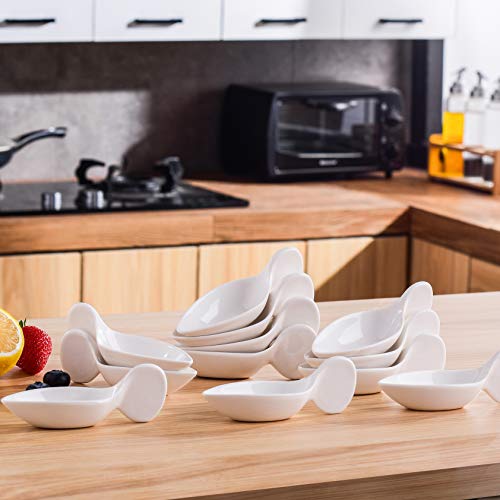 MALACASA Serie Ramekin.dish 12 pcs Super MINI Platos de Postre 4.5" Cuchara Cuenco de Postre Porcelana Snack Aperitivo Cuencos - Cuenco de Postre Cuchara