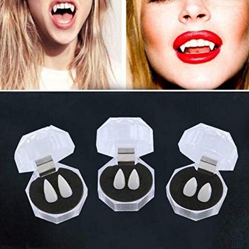 Mallalah 3PCS Dientes de Vampiros para Fiesta de Halloween Dentaduras White Vampire Teeth Fangs Tooth Caps Decoraciones de Halloween