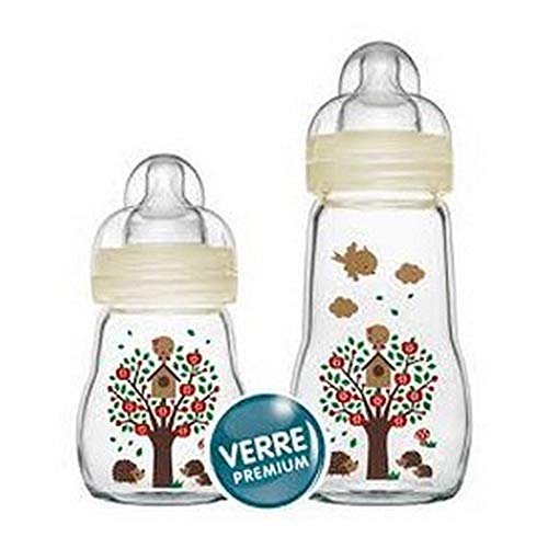 Mam - Botellas de vidrio, 170 ml, 0-6 meses Tipo de flujo 1, color: Blanco