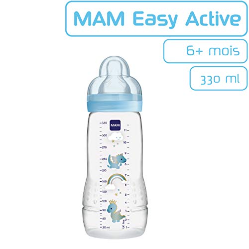 Mam - Botellas segunda infancia, 330ml, a partir de 6 meses en adelante, tipo de flujo X, Color: Azul