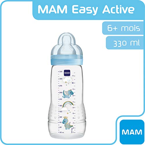 Mam - Botellas segunda infancia, 330ml, a partir de 6 meses en adelante, tipo de flujo X, Color: Azul