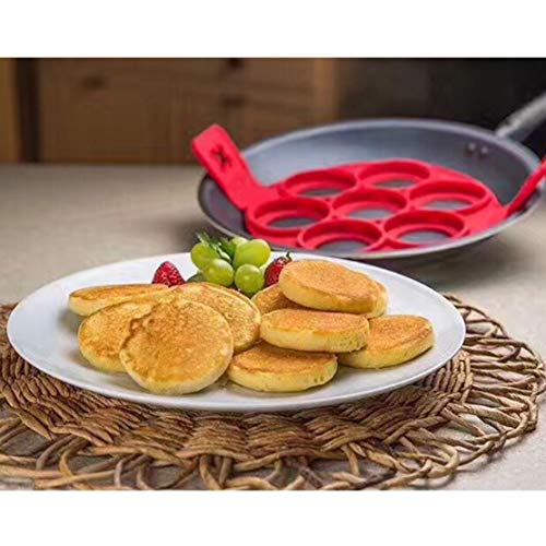 mama stadt Molde Panqueque Antiadherente Anillo del Huevo Frito Pancake Reutilizable Utensilios de Cocina de Silicona Modelo de Pastel Rojo/Ronda